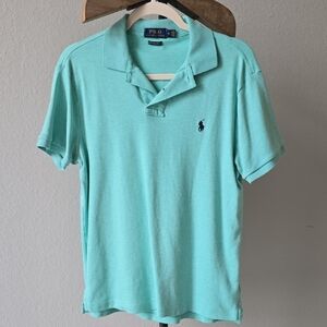 Polo by Ralph Lauren Men's Aqua Blue Green Polo Shirt Custom Slim Fit Medium